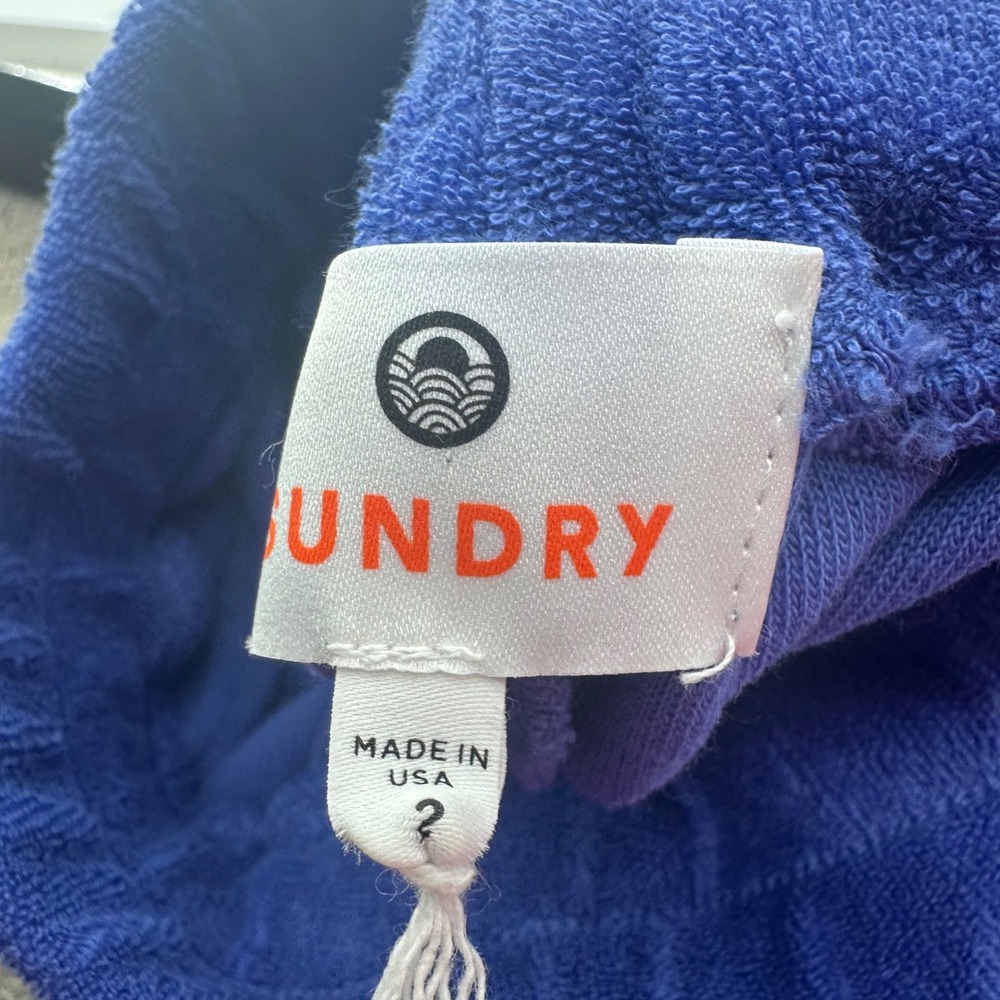 SUNDRY Terry Cloth Pants‎ Women's Wide Leg Blue Drawstring Made in USA - Picture 3 of 4